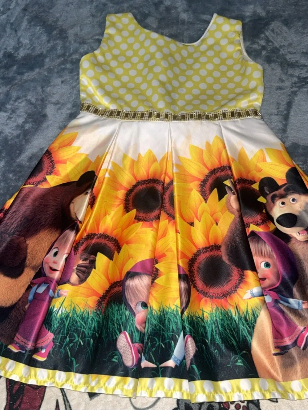 Girls Yellow Sunflower Masha and the Bear Dress
